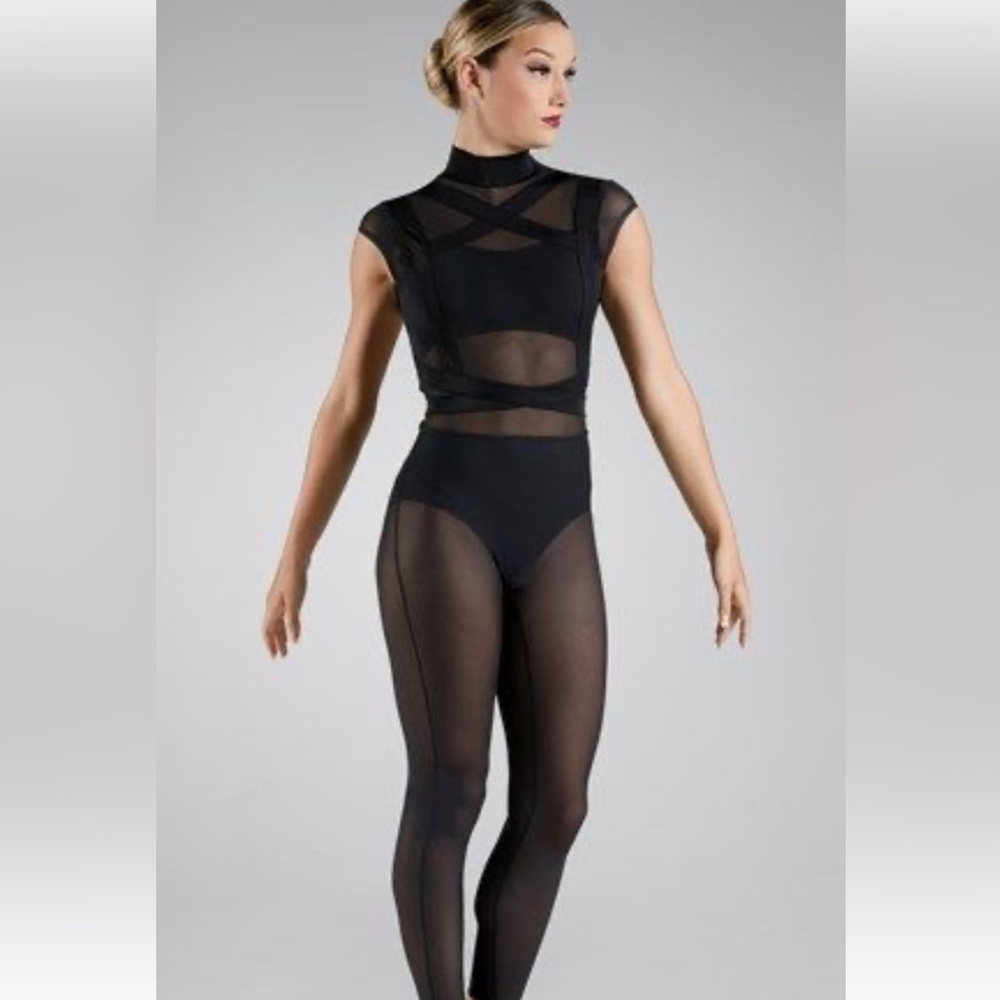 Weissman AS black unitard cap sleeve